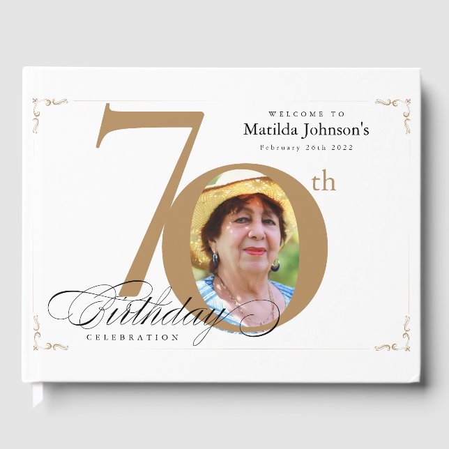 Livre D'or 70e anniversaire Elégante Calligraphie Or Blanc (Recto)