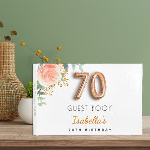 Livre D'or 70e anniversaire fleuri rose or eucalyptus nom