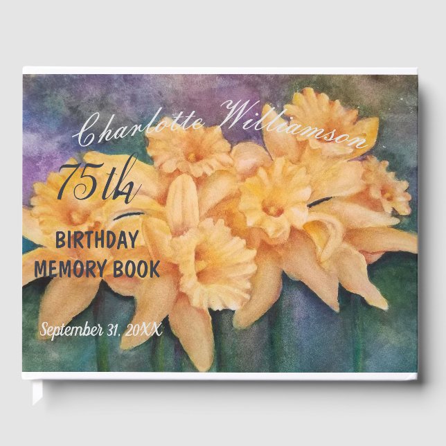 Livre D'or 75e Jaune Daffodile Floral Anniversaire Mémoire (Recto)