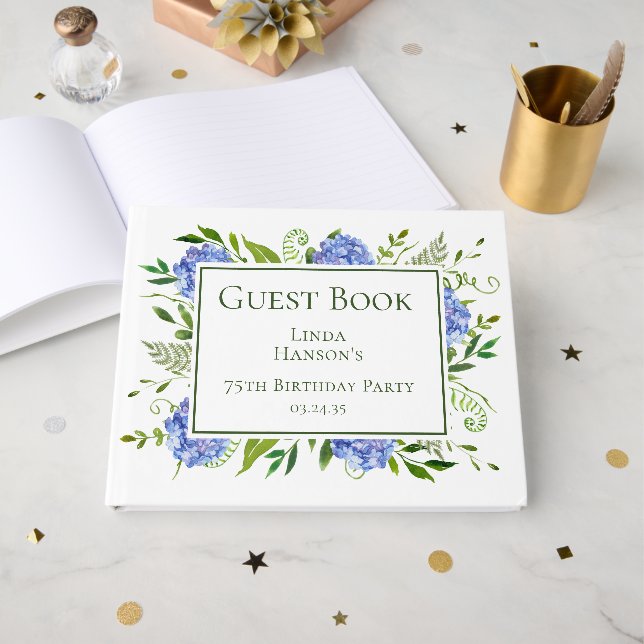 Livre D'or 75th Birthday Blue Hydrangeas (Recto ouvert)
