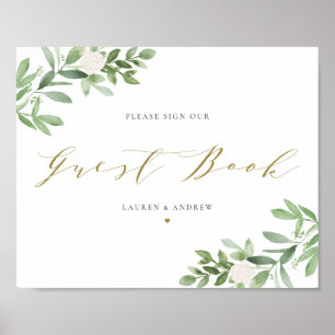 Livre d'or à fleurs blanches et verdure à l'aquare