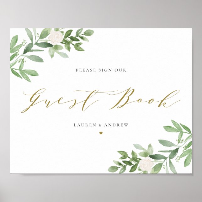 Livre d'or à fleurs blanches et verdure à l'aquare (Devant)