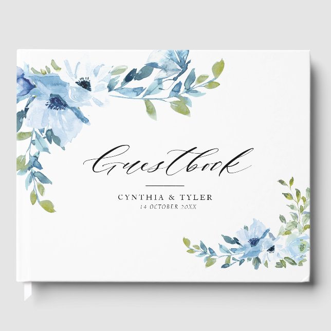 livre d'or à fleurs bleu clair mariage (Recto)