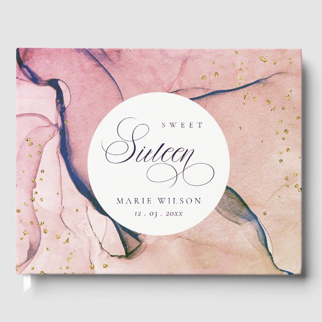 Livre D'or Abstrait Pastel rose violet marine douce 16 Annive (Recto)