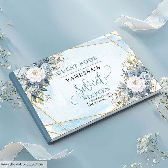 Livre D'or Adorable Pastel Bleu Blanc Sweet sixteen Floral (Adorable Pastel Blue White Floral Sweet Sixteen Guest Book)