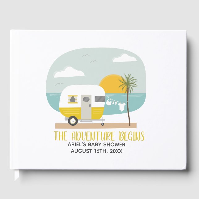 Livre D'or Adventure Beach Camper Jaune Baby shower neutre (Recto)