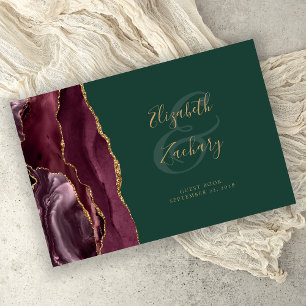 Livre D'or Agate moderne Bourgogne Or Script Vert