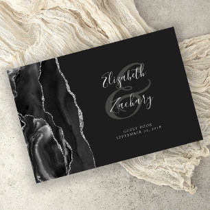 Livre D'or Agate Noir moderne Argent Script foncé