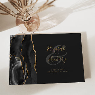 Livre D'or Agate noire moderne or écriture sombre