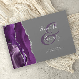 Livre D'or Agate violet moderne Argent Script Gris