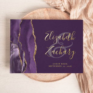 Livre D'or Agate Violette Moderne Or Script Prune