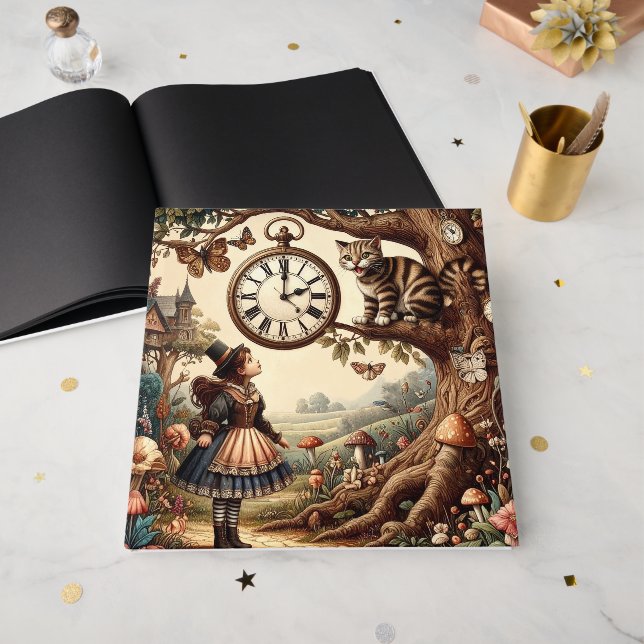 Livre D'or Alice & Cheshire Cat: Whimsical Wonderland Fantasy (Recto ouvert)