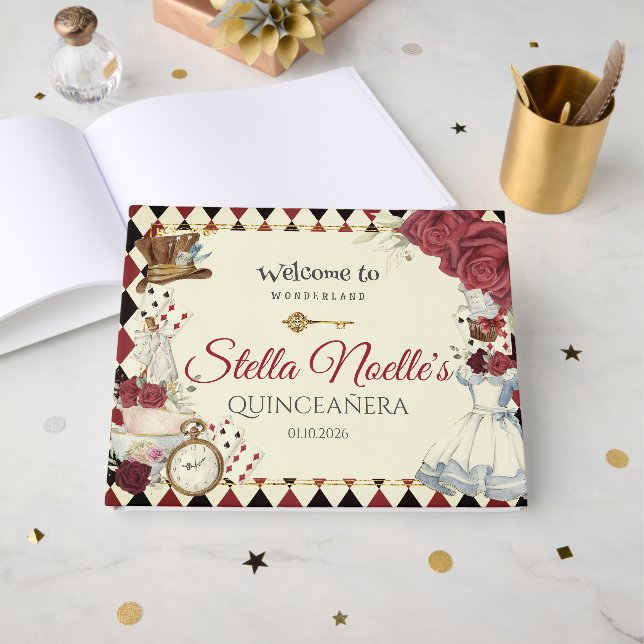 Livre D'or Alice in Wonderland Quinceanera Birthday Bridal (Recto ouvert)