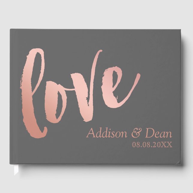 Livre D'or Amour | Mariage de script de pinceau rose Gold (Recto)