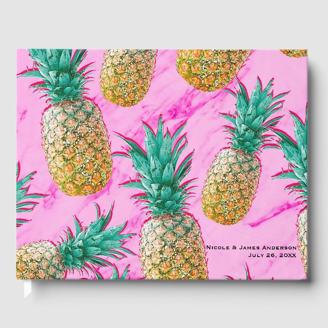 Livre D'or Ananas tropicaux et Mariage chic en marbre rose (Recto)