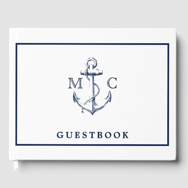 Livre D'or Ancre bleu marine Mariage de monogramme (Recto)