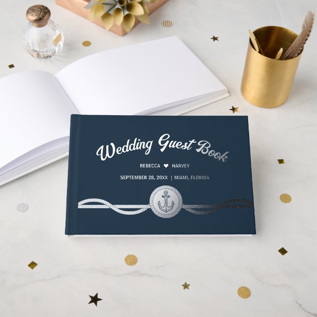 Livre D'or Ancre de plage Marine Côtier Mariage nautique Foil (Recto ouvert)
