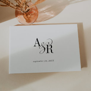 Livre D'or ANDREA Monogramme Simple moderne blanc Mariage noi