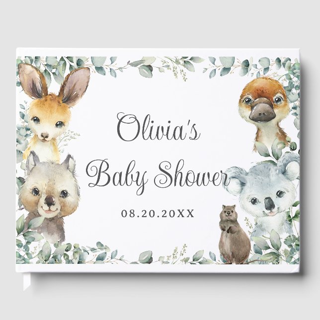 Livre D'or Animaux australiens Végétation Baby shower neutre (Recto)