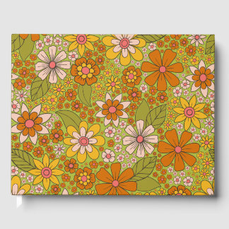 Livre D'or Années 1960, 1970 Vert & Orange Retro Floral