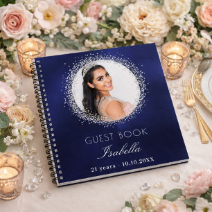 Livre d'or anniversaire bleu marine paillettes arg