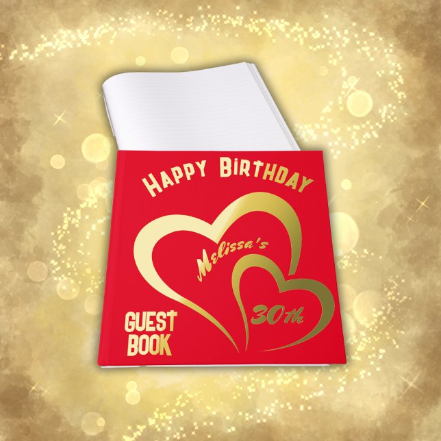 Livre D'or Anniversaire d'or moderne en rouge - Monogramme | (Créateur téléchargé)