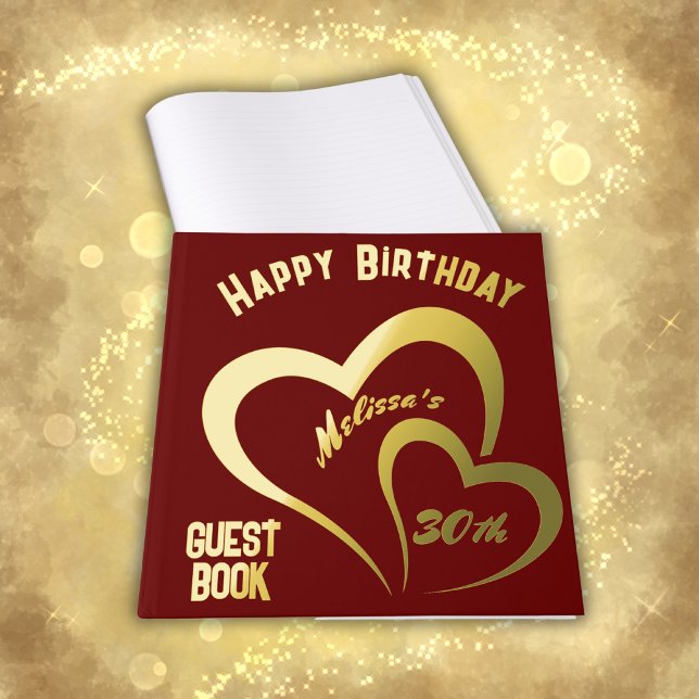 Livre D'or Anniversaire d'or moderne sur Maroon - Monogramme  (Créateur téléchargé)