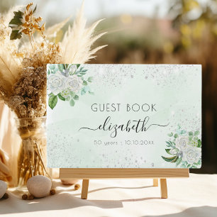 Livre D'or Anniversaire floral argent parties scintillant nom