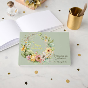 Livre D'or Anniversaire Floral vert Gold Foil