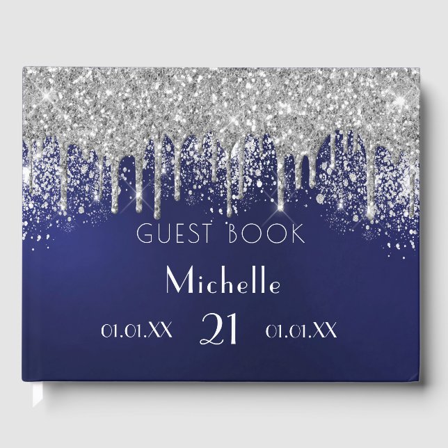 Livre D'or Anniversaire marine bleu argent parties scintillan (Recto)