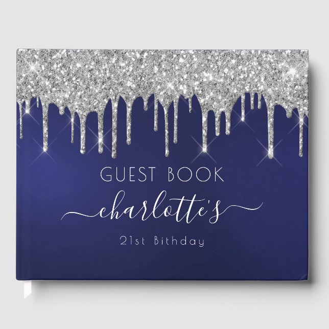 Livre D'or Anniversaire marine bleu argent parties scintillan (Recto)