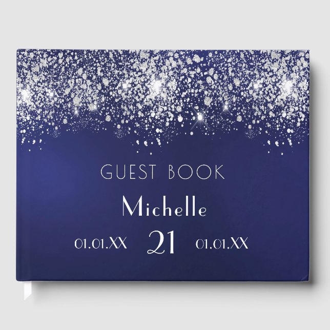 Livre D'or Anniversaire marine bleu argent parties scintillan (Recto)