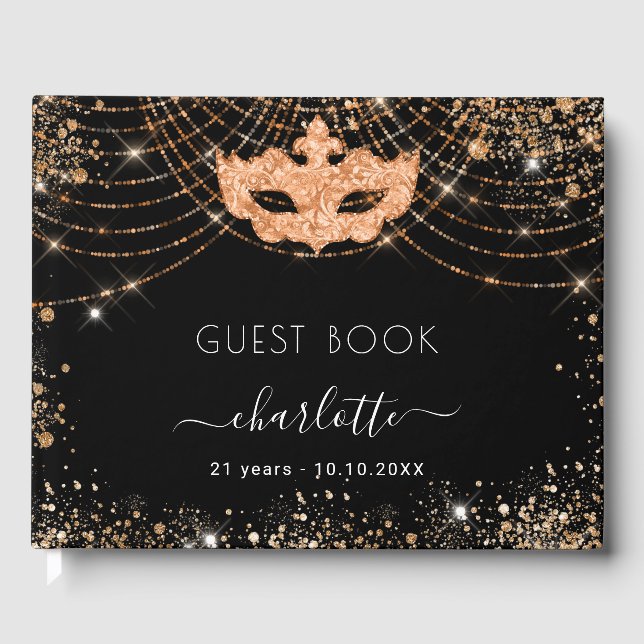 Livre D'or Anniversaire Masquerade en or noir parties scintil (Recto)