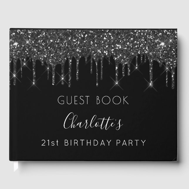 Livre D'or Anniversaire noir blanc parties scintillant monogr (Recto)
