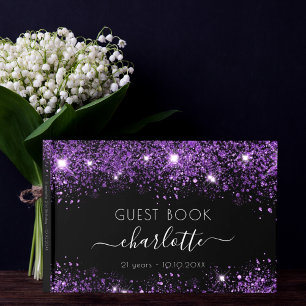 Livre D'or Anniversaire noir pourpre parties scintillant nom