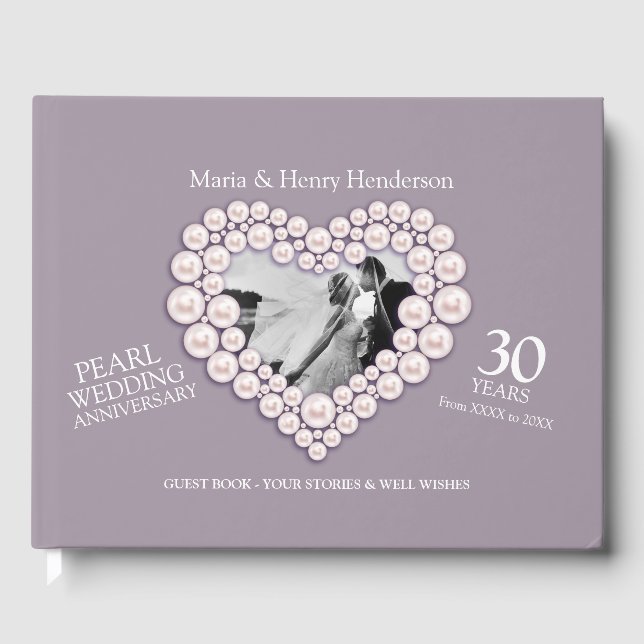 Livre D'or Anniversaire Pearl Coeurs photo mariage 30 ans (Recto)