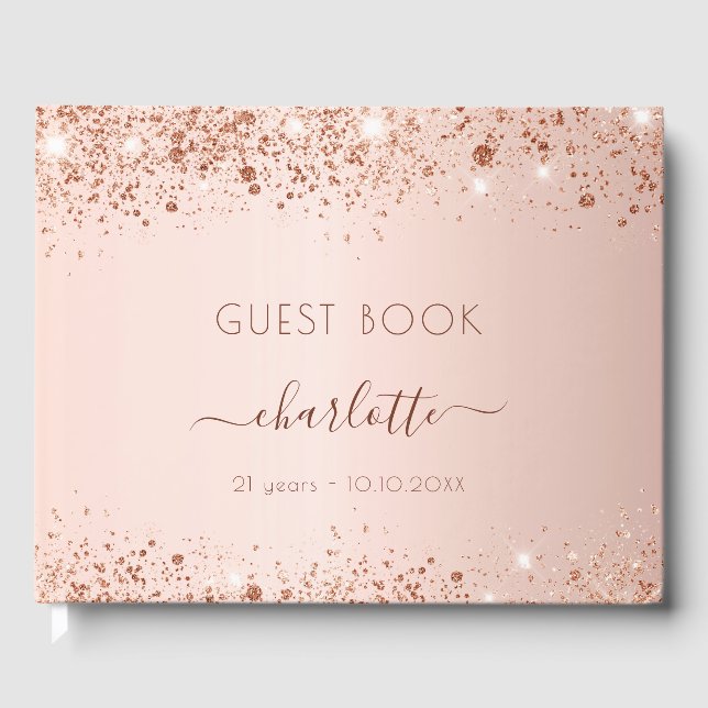 Livre D'or Anniversaire rose or parties scintillant poussière (Recto)