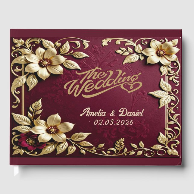 Livre D'or Antique Gold Burgundy Rouge classique Mariage (Recto)
