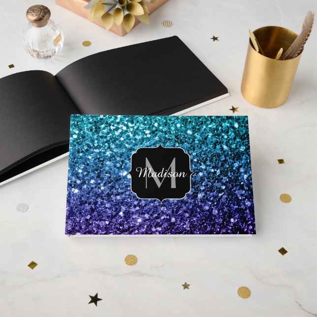 Livre D'or Aqua blue Ombre fausse parties scintillant scintil (Recto ouvert)