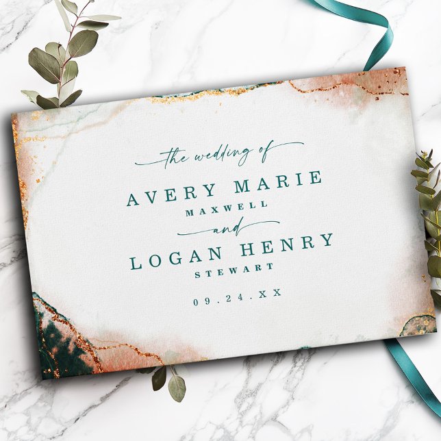 Livre D'or Aquarelle Abstraite moderne Turquoise et Mariage e (Elegant Teal and Copper Watercolor Wedding Guest Book)