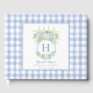 Livre D'or Aquarelle Bleu et Blanc Hydrangea En vichy Crest
