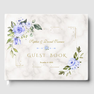 Livre D'or Aquarelle Bleu Floral Or Parties scintillant Marbr