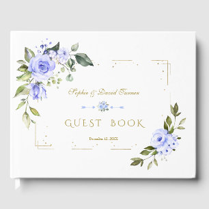 Livre D'or Aquarelle Bleu Floral or Parties scintillant Maria