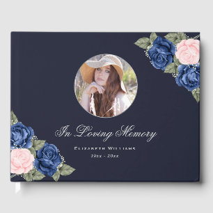 Livre D'or Aquarelle Bleu rose argent Mémorial funéraire phot