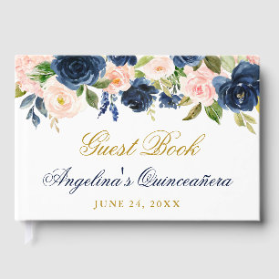 Livre D'or Aquarelle bleu rose Floral Quinceanera