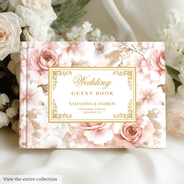 Livre d'or Aquarelle Boho Blush Gold (Trendy Boho Blush Ivory Gold Watercolor Guest Book)