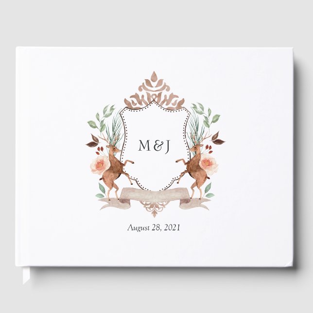 Livre D'or Aquarelle Bois Laurel Crest Monogramme Mariage (Recto)