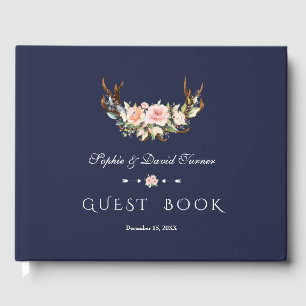 Livre D'or Aquarelle Crème rose Floral Antlers Mariage