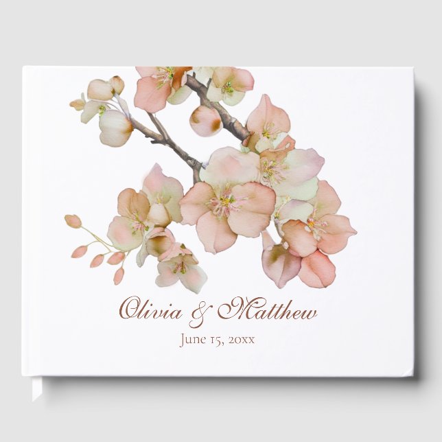 Livre D'or Aquarelle douce orangé rose printanière script (Recto)