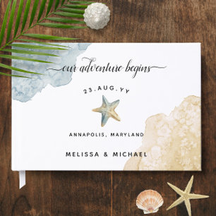 Livre D'or Aquarelle Dusty Blue Sand Beach Wedding Starfish